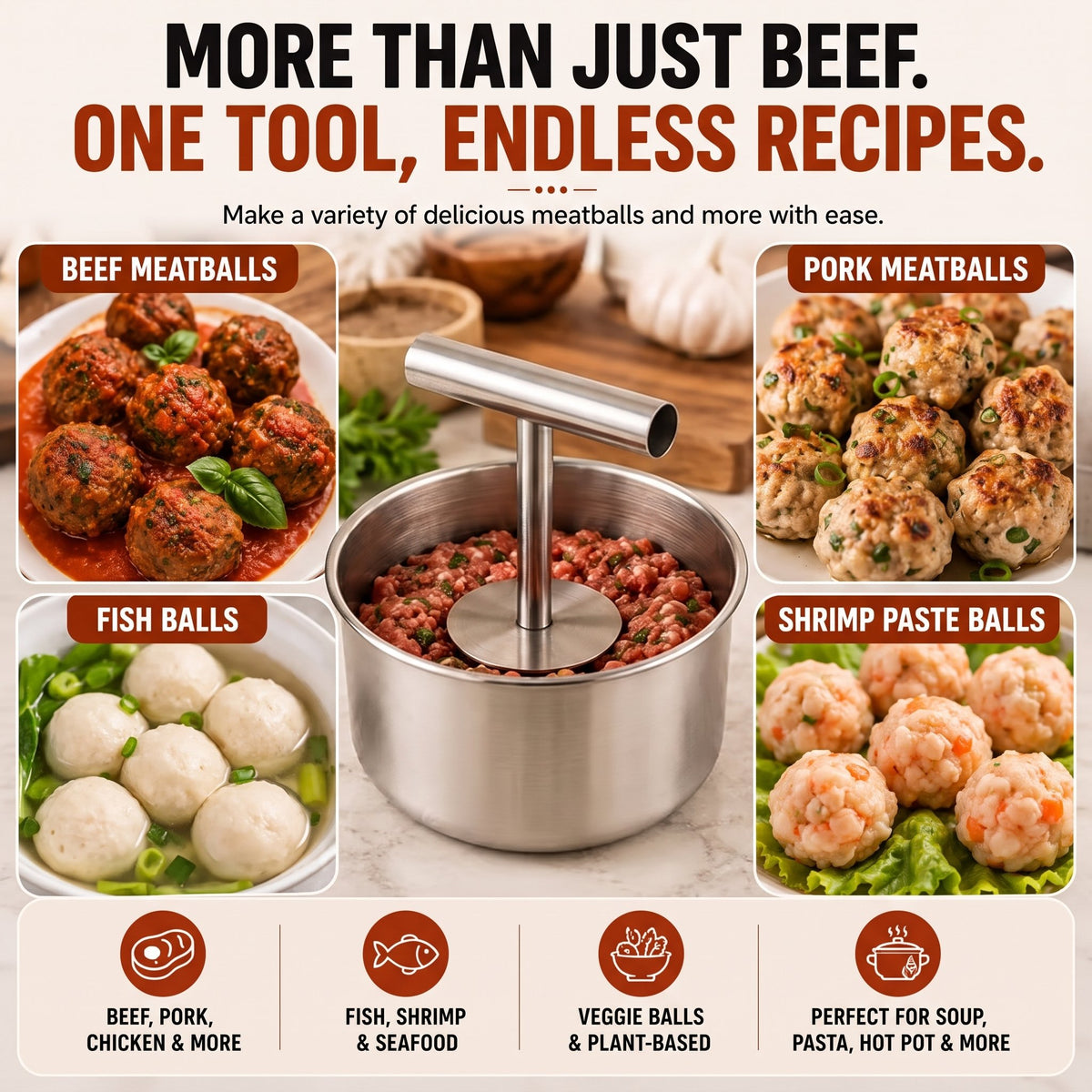🍝FAMILY KITCHEN DEAL | Stainless Steel Meatball Press - Make Uniform Meatballs for Pasta, Dinner & Meal Prep