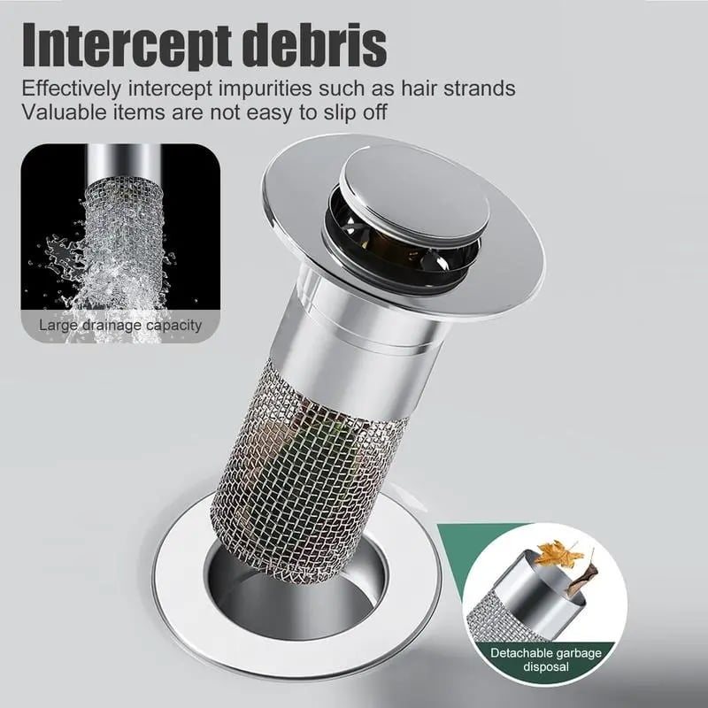 🔥Last save 49% OFF  Bathroom Sink Stopper Hair Catcher, Universal Pop Up Sink Drain Filter with Stainless Steel Filter Basket, Bathroom Sink Drain Strainer