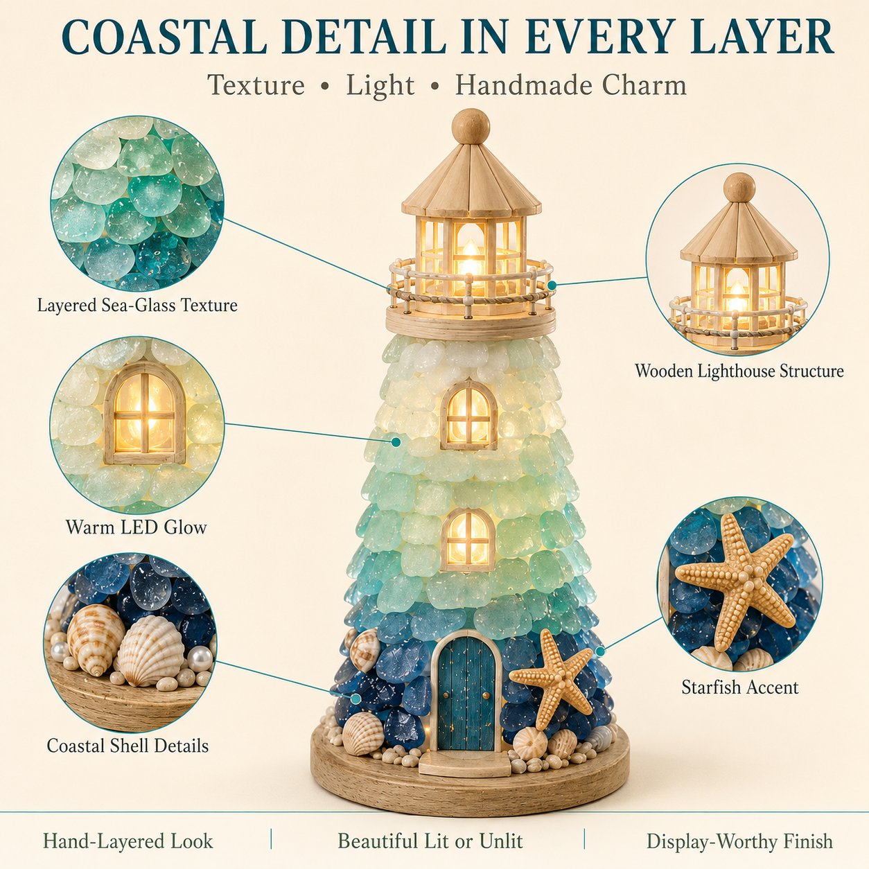 ⏳ Last Day 49% OFF – 🌊 Beginner-Friendly DIY Lighted Sea Glass-Style Lighthouse Kit Collection 💕