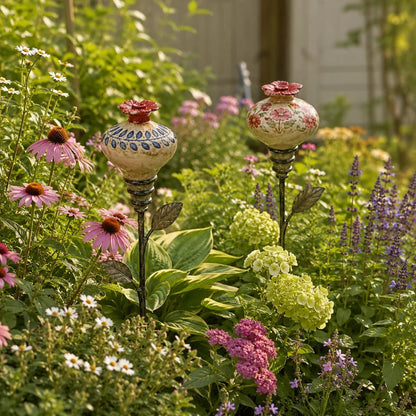🔥Last Day 50% OFF🌺 Vintage Ceramic Hummingbird Feeder Garden Stake — Handcrafted Floral Bird Feeder Decoration