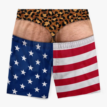 🔥Hot Sales 50% OFF🎁Funny Patriotic Men’s Swim Trunks – Personalized Wide Load Beach Shorts