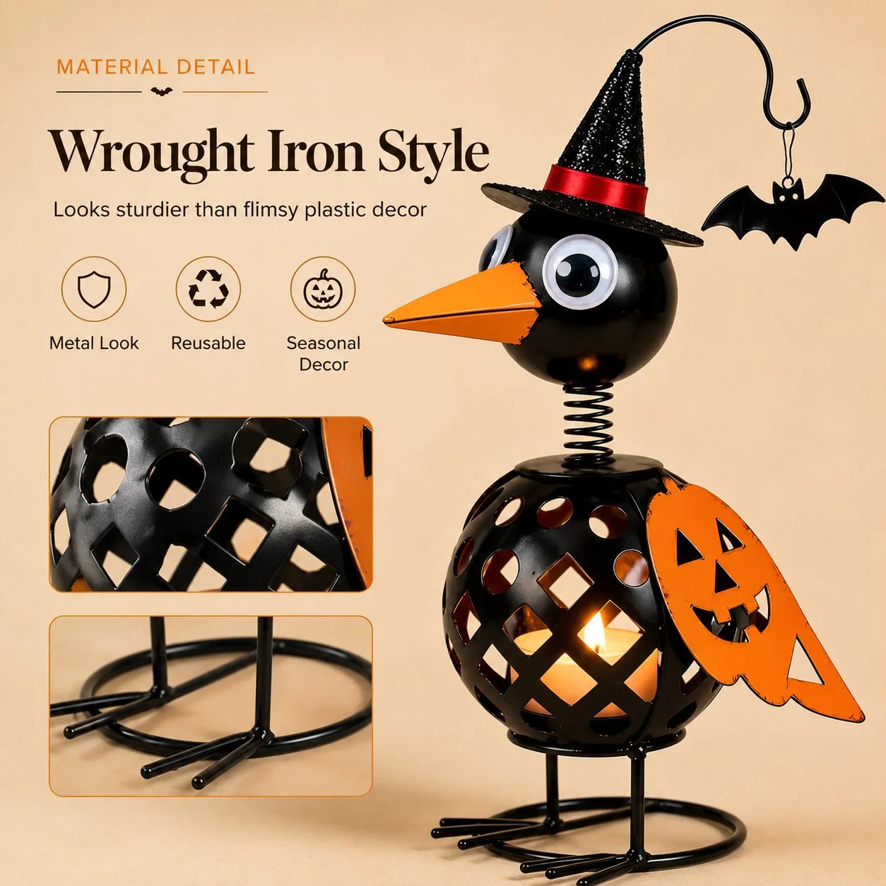 🔥Last Day 50% OFF🔥Wrought Iron Crow and Pumpkin Ornament🐦🎃