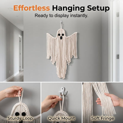 👻Handcrafted Woven Halloween Ghost Wall Decor - Cute Boho Hanging Ghost Decoration for Front Door, Porch & Indoor Home🎃