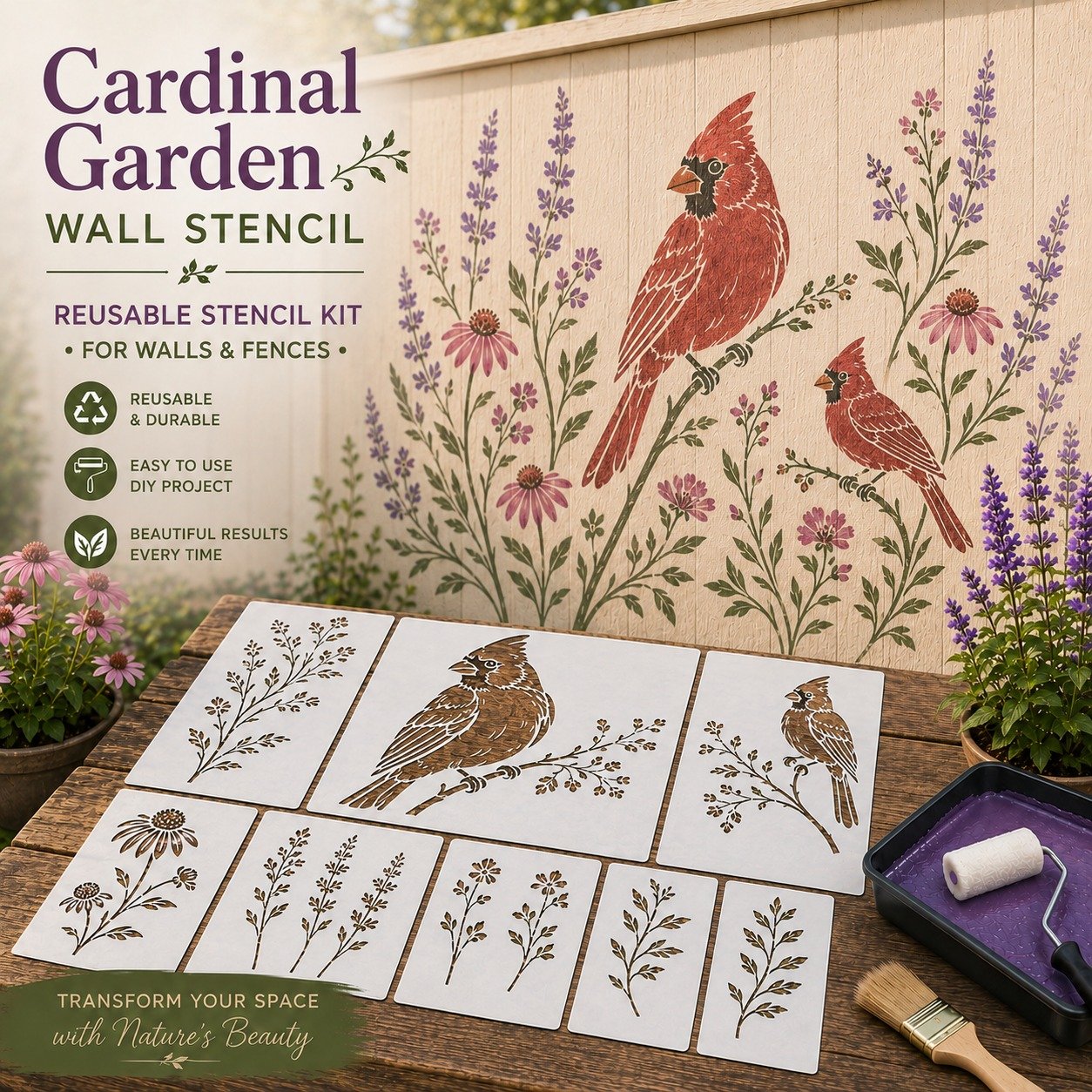 🌿Garden Bloom Wall Stencil Kit | DIY Garden Painting Templates for Every Space