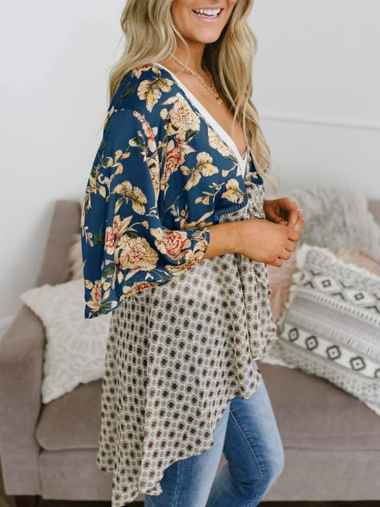 HOT SALE Women's Floral Kimono Ruffle Sleeve Tie Cardigans Flowy Boho Loose Cover Ups