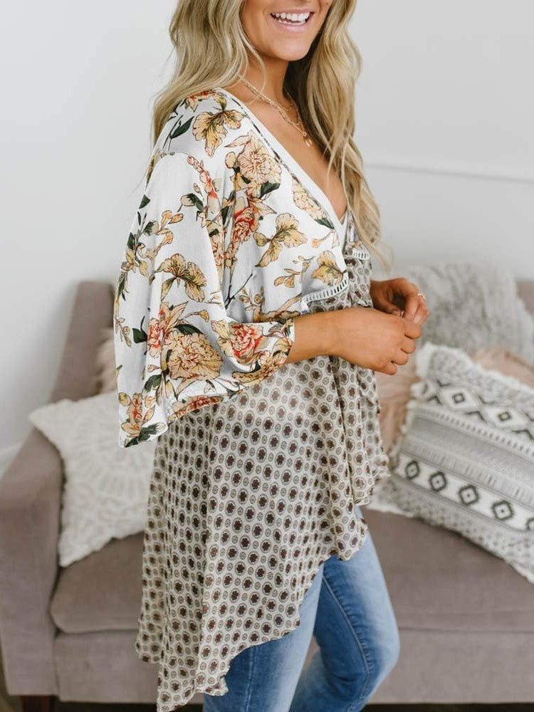 HOT SALE Women's Floral Kimono Ruffle Sleeve Tie Cardigans Flowy Boho Loose Cover Ups