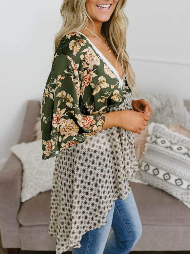 HOT SALE Women's Floral Kimono Ruffle Sleeve Tie Cardigans Flowy Boho Loose Cover Ups