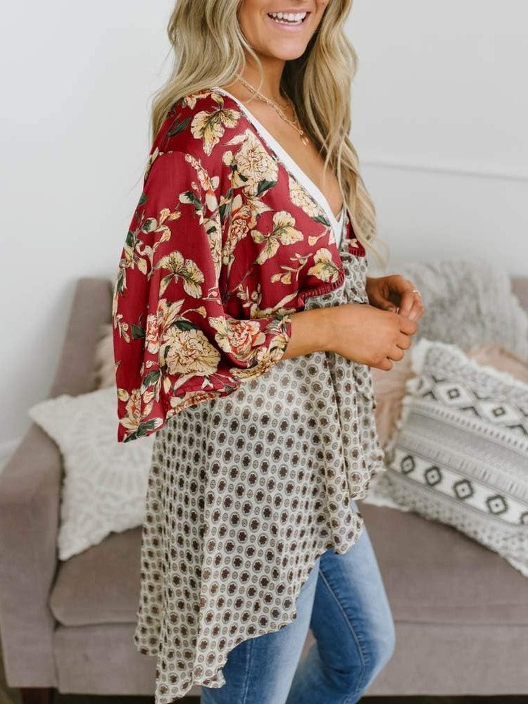HOT SALE Women's Floral Kimono Ruffle Sleeve Tie Cardigans Flowy Boho Loose Cover Ups