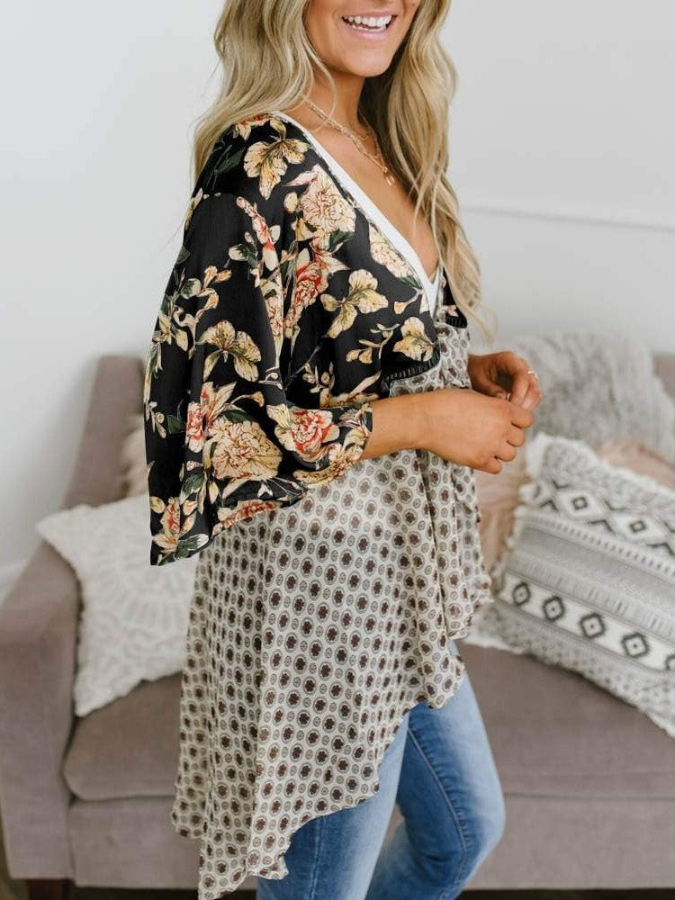 HOT SALE Women's Floral Kimono Ruffle Sleeve Tie Cardigans Flowy Boho Loose Cover Ups