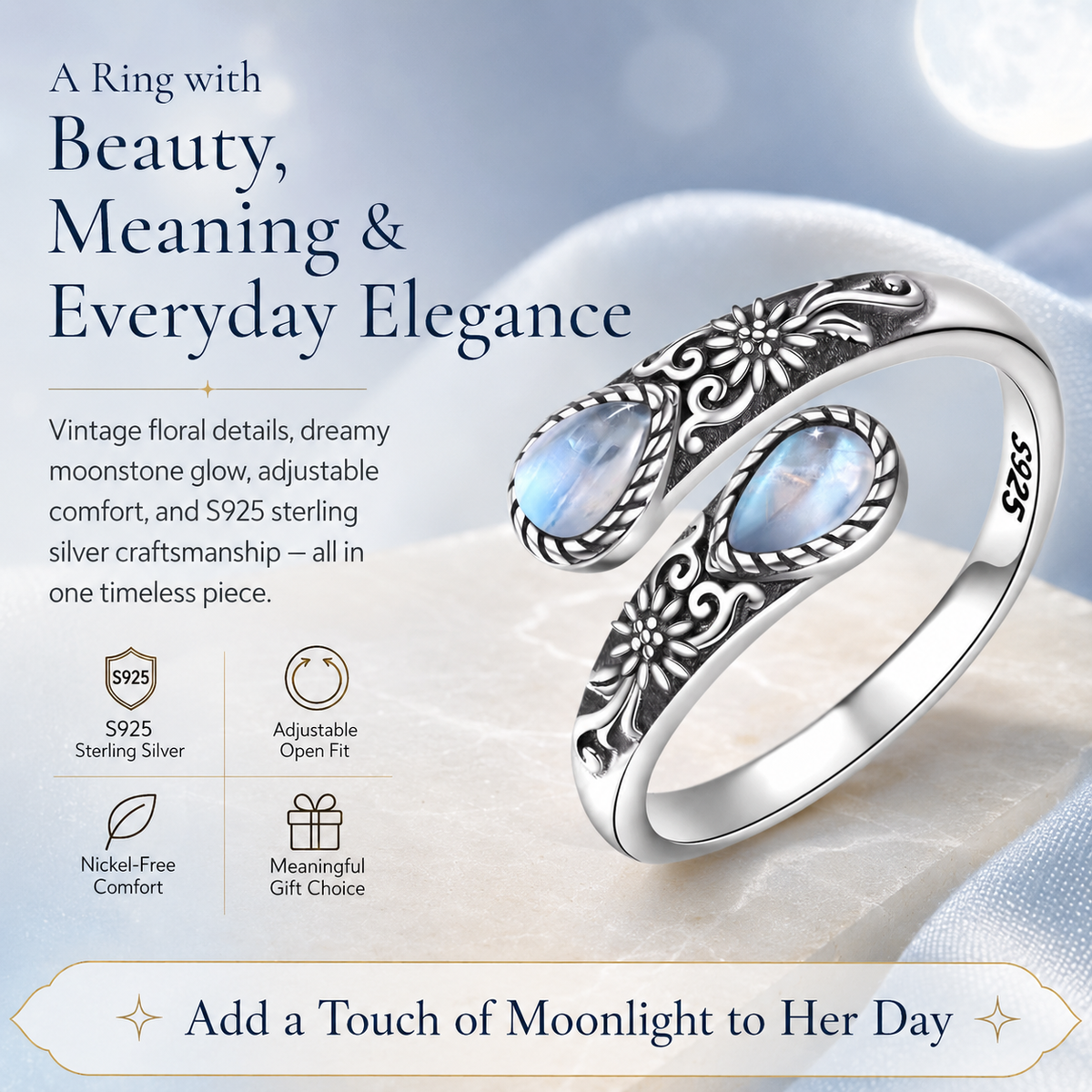 🎁Last Day 50% OFF - Moonstone Bloom Ring🌙
