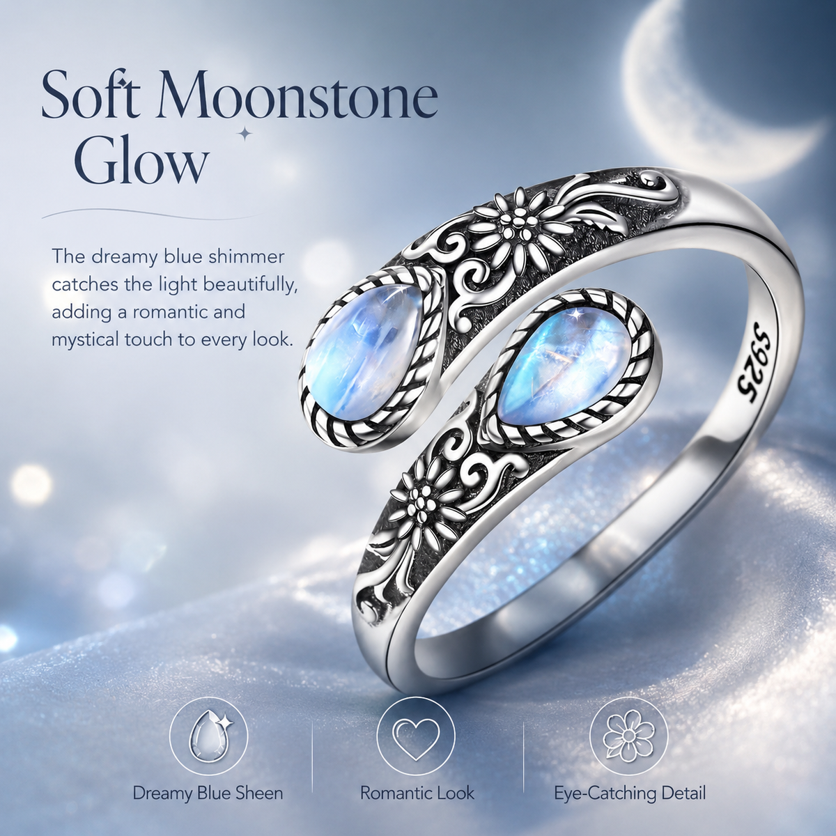 🎁Last Day 50% OFF - Moonstone Bloom Ring🌙