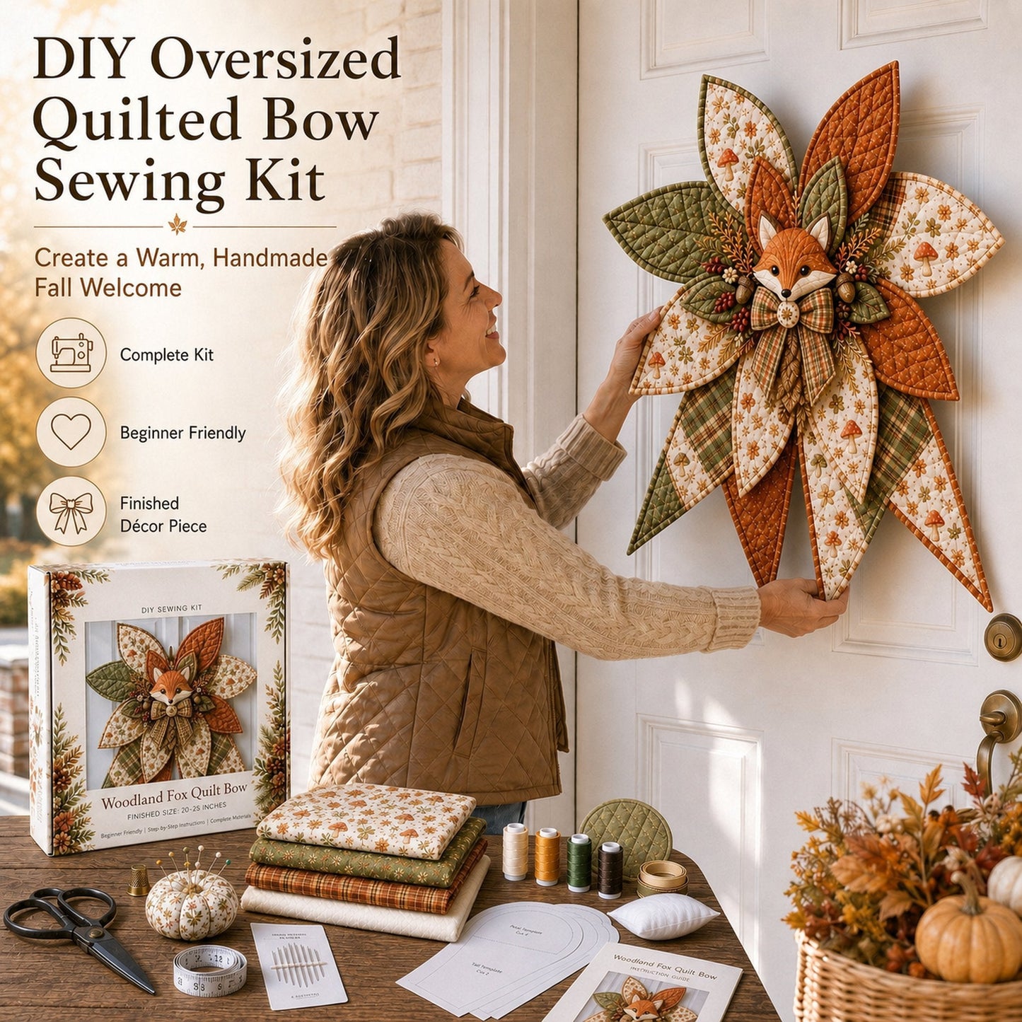 ⏳ Last Day 49% OFF – 🎀 Beginner-Friendly Oversized Quilted Bow Sewing Kit