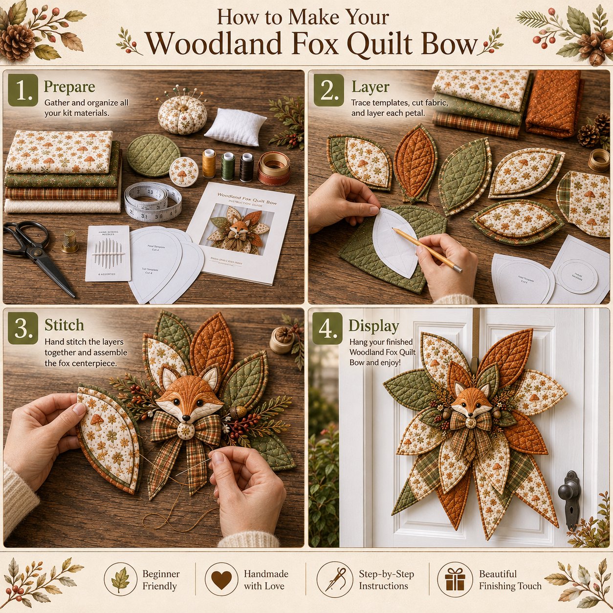⏳ Last Day 49% OFF – 🎀 Beginner-Friendly Oversized Quilted Bow Sewing Kit