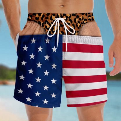 🔥Hot Sales 50% OFF🎁Funny Patriotic Men’s Swim Trunks – Personalized Wide Load Beach Shorts