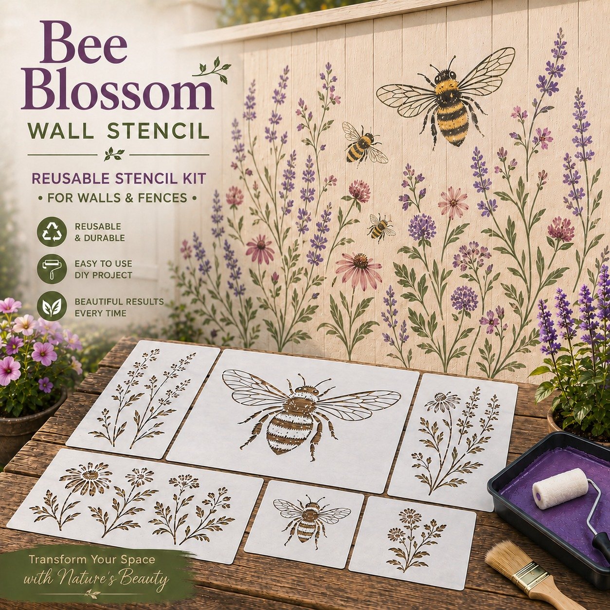 🌿Garden Bloom Wall Stencil Kit | DIY Garden Painting Templates for Every Space