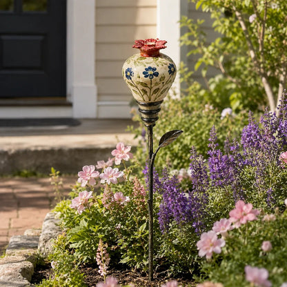 🔥Last Day 50% OFF🌺 Vintage Ceramic Hummingbird Feeder Garden Stake — Handcrafted Floral Bird Feeder Decoration
