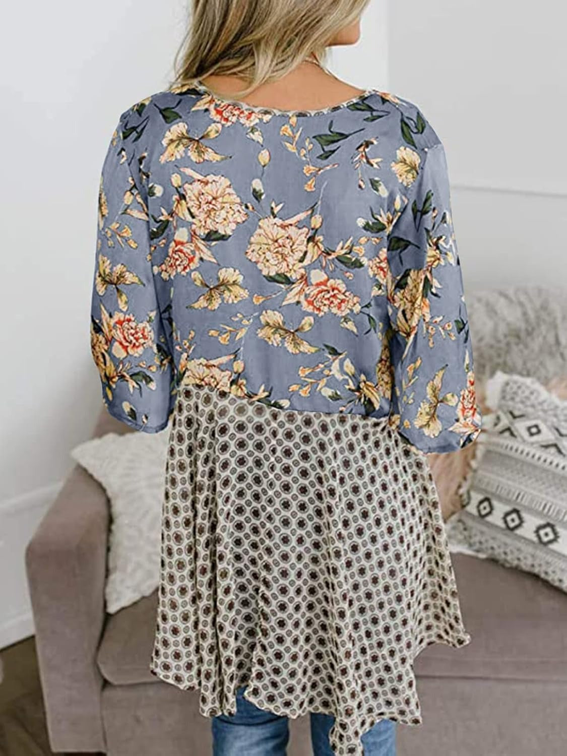 HOT SALE Women's Floral Kimono Ruffle Sleeve Tie Cardigans Flowy Boho Loose Cover Ups