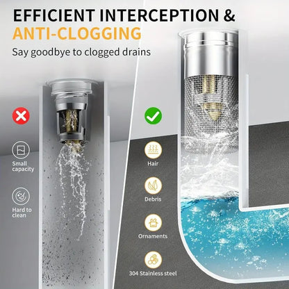 🔥Last save 49% OFF  Bathroom Sink Stopper Hair Catcher, Universal Pop Up Sink Drain Filter with Stainless Steel Filter Basket, Bathroom Sink Drain Strainer