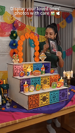 🔥Last Day 49% OFF - 🎃🏵️Day of the Dead Wooden Altar Display Set | 💕Death is not the end of life, forgetting is