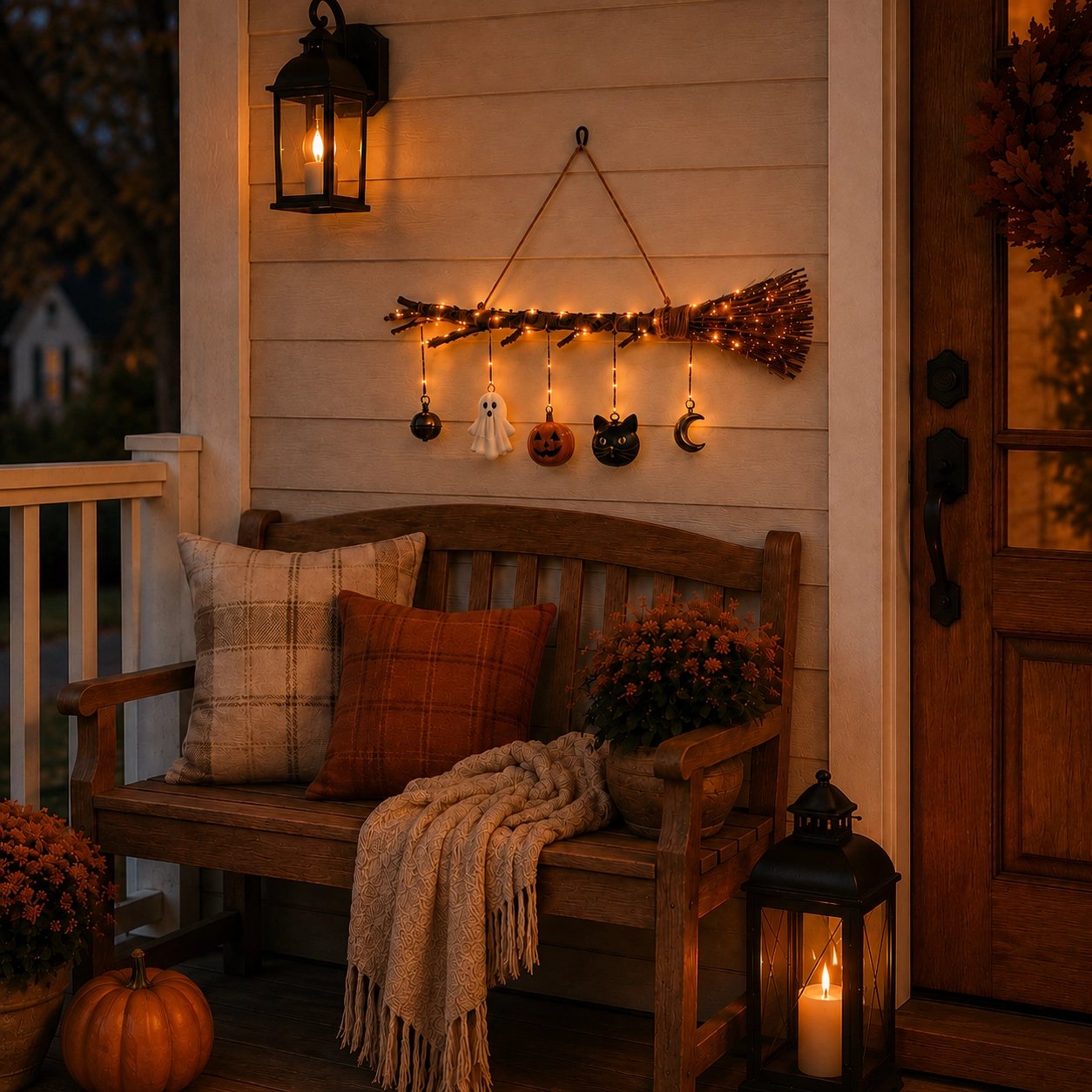🍂 Lighted Fall Broom Wall Hanging – A Cozy Halloween Glow For Every Room ✨