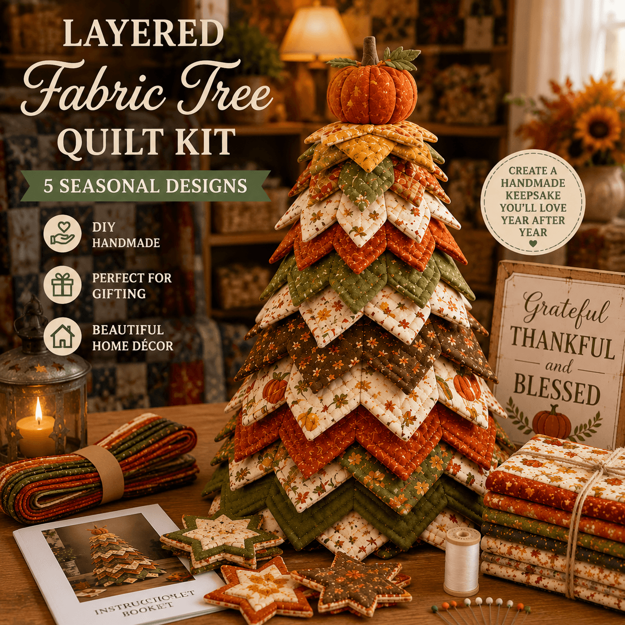 🔥LAST DAY 50% OFF - 🎄Handmade Layered Fabric Tree Quilt Kit – Stitch a Beautiful Tree for Every Season🧵