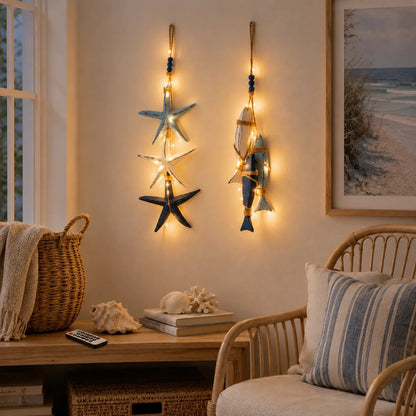 ⭐2026 HOT SALE 40% OFF🐟🌊Lighted Coastal Wooden Starfish & Fish Hanging Decor