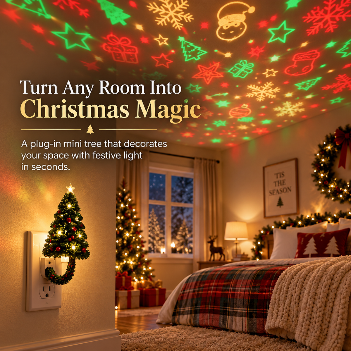 🎄💡Christmas Tree Projector Night Light — Plug-In Ceiling Décor