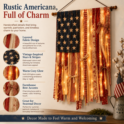 Lighted Rustic American Flag Hanging Banner