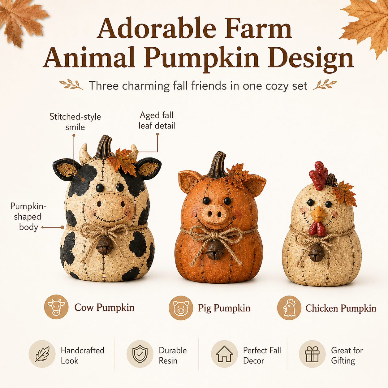 Rustic Farm Pumpkin Friends Decor Set