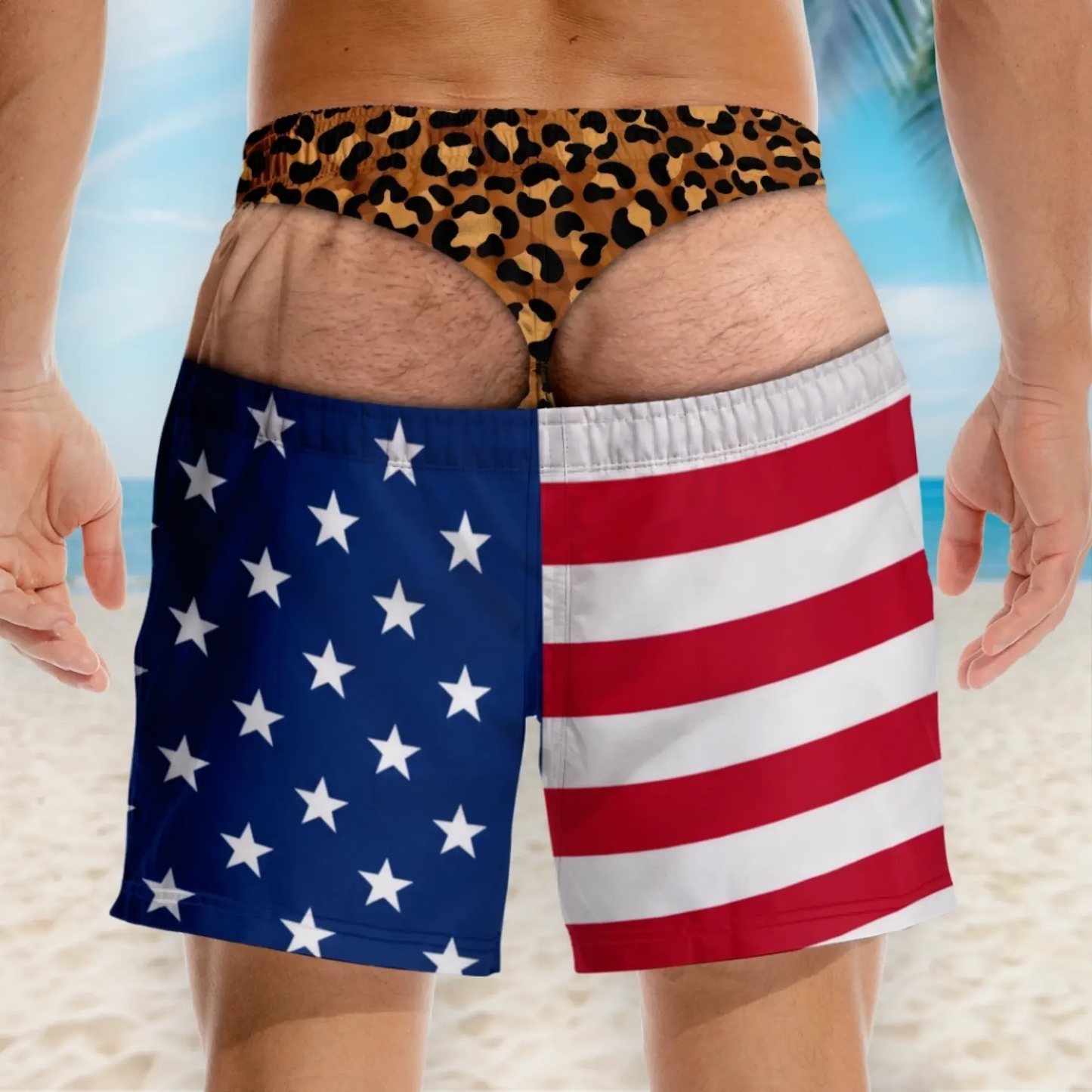 🔥Hot Sales 50% OFF🎁Funny Patriotic Men’s Swim Trunks – Personalized Wide Load Beach Shorts
