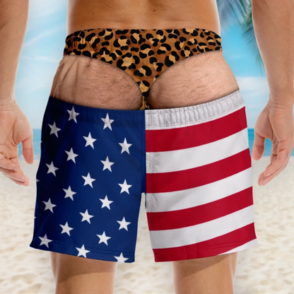 🔥Hot Sales 50% OFF🎁Funny Patriotic Men’s Swim Trunks – Personalized Wide Load Beach Shorts