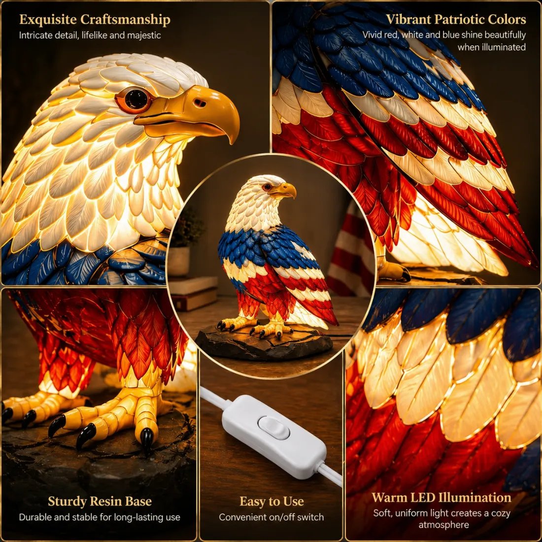 🔥 Limited Edition 🎁U.S. 250th Eagle Stained Glass Lamp