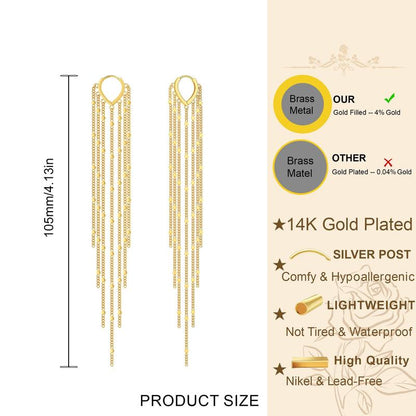 🔥Limited Time 50% Off✨14K Gold Plated Long Tassel Earrings for Women