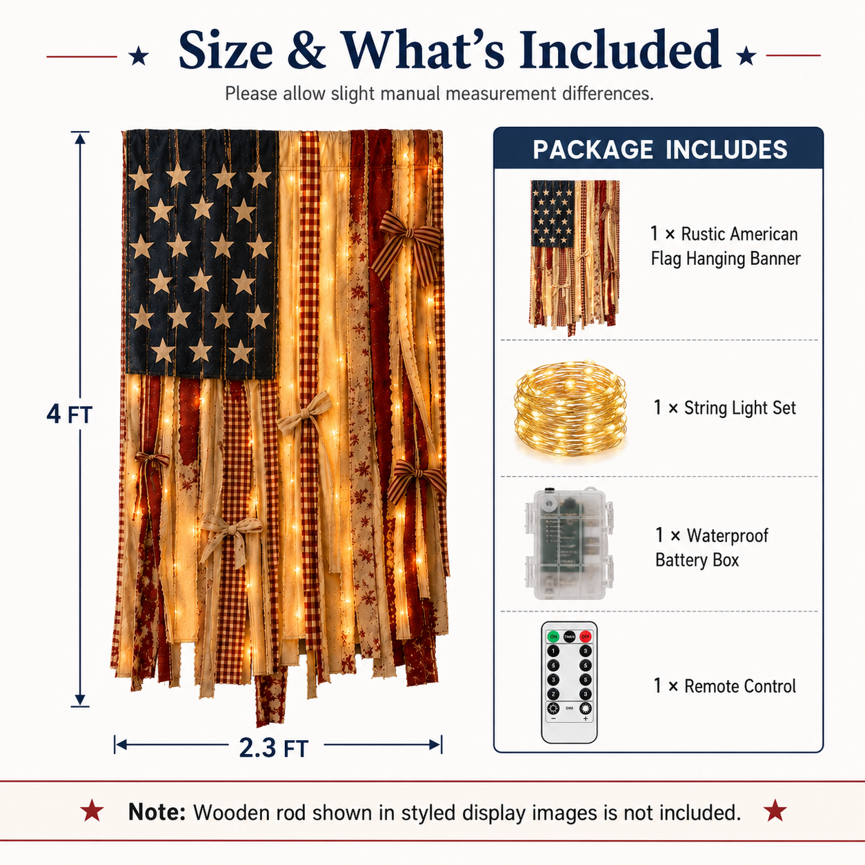 Lighted Rustic American Flag Hanging Banner