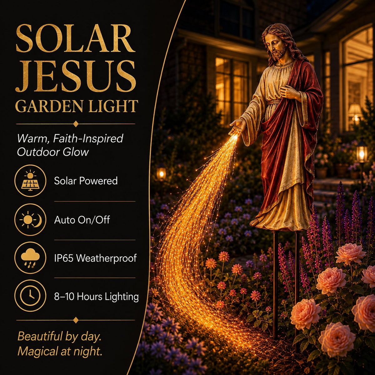 ✝️ Solar Jesus Fiber Optic Garden Light ✨ | Faith-Inspired Outdoor Decor