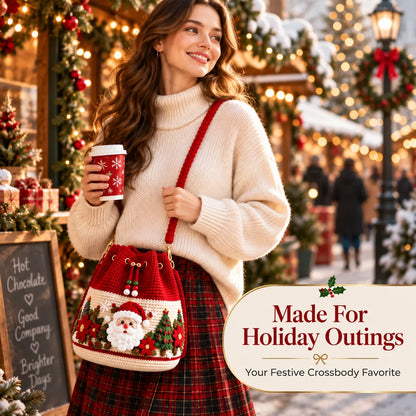 🎄 50% OFF Christmas Crochet Bucket Bag ✨ Festive Crossbody Holiday Purse