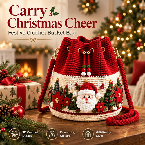 🎄 50% OFF Christmas Crochet Bucket Bag ✨ Festive Crossbody Holiday Purse