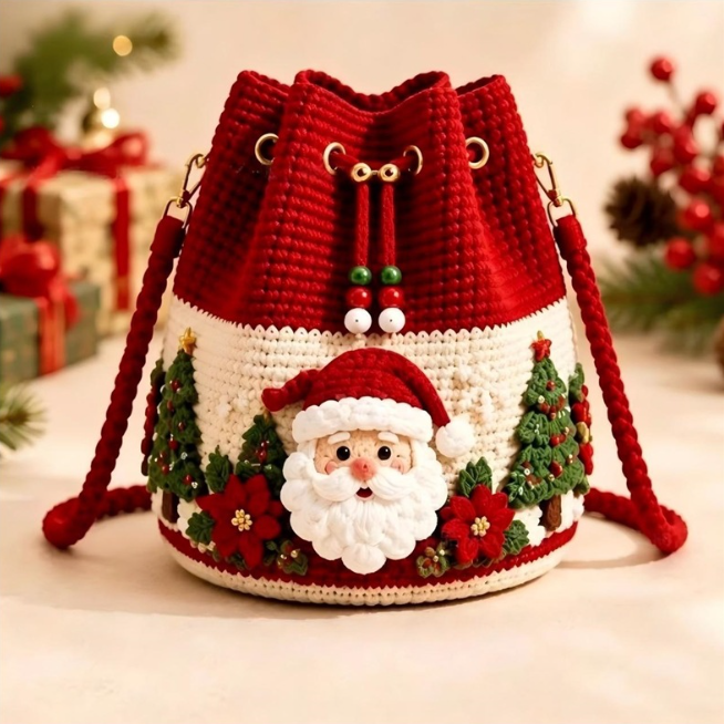 🎄 50% OFF Christmas Crochet Bucket Bag ✨ Festive Crossbody Holiday Purse