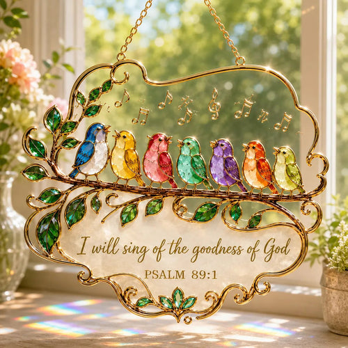🔥 Last Day 50% OFF 🎵 Psalm 89:1 Songbird Window Suncatcher | Faith Decor with Colorful Birds & Scripture 🕊️✨