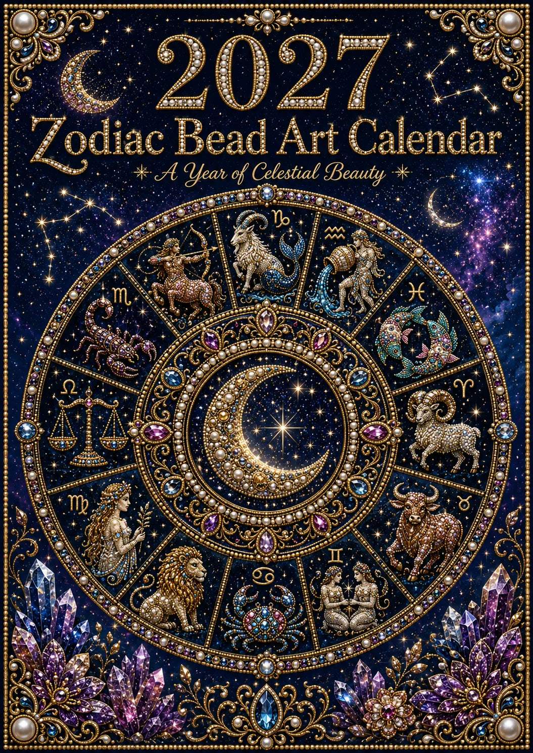 ⏳ Last Day 49% OFF – 🌙 Beginner-Friendly 2027 Twelve Zodiac Bead Art Calendar Kit | Complete Kit with Zodiac Design Base, Decorative Beads & Step-by-Step Guide Included 💕