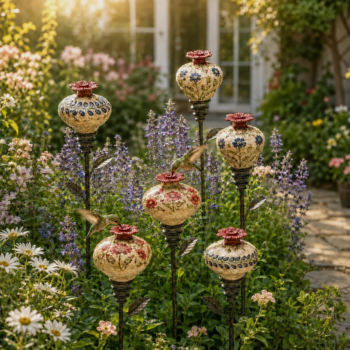 🔥Last Day 50% OFF🌺 Vintage Ceramic Hummingbird Feeder Garden Stake — Handcrafted Floral Bird Feeder Decoration
