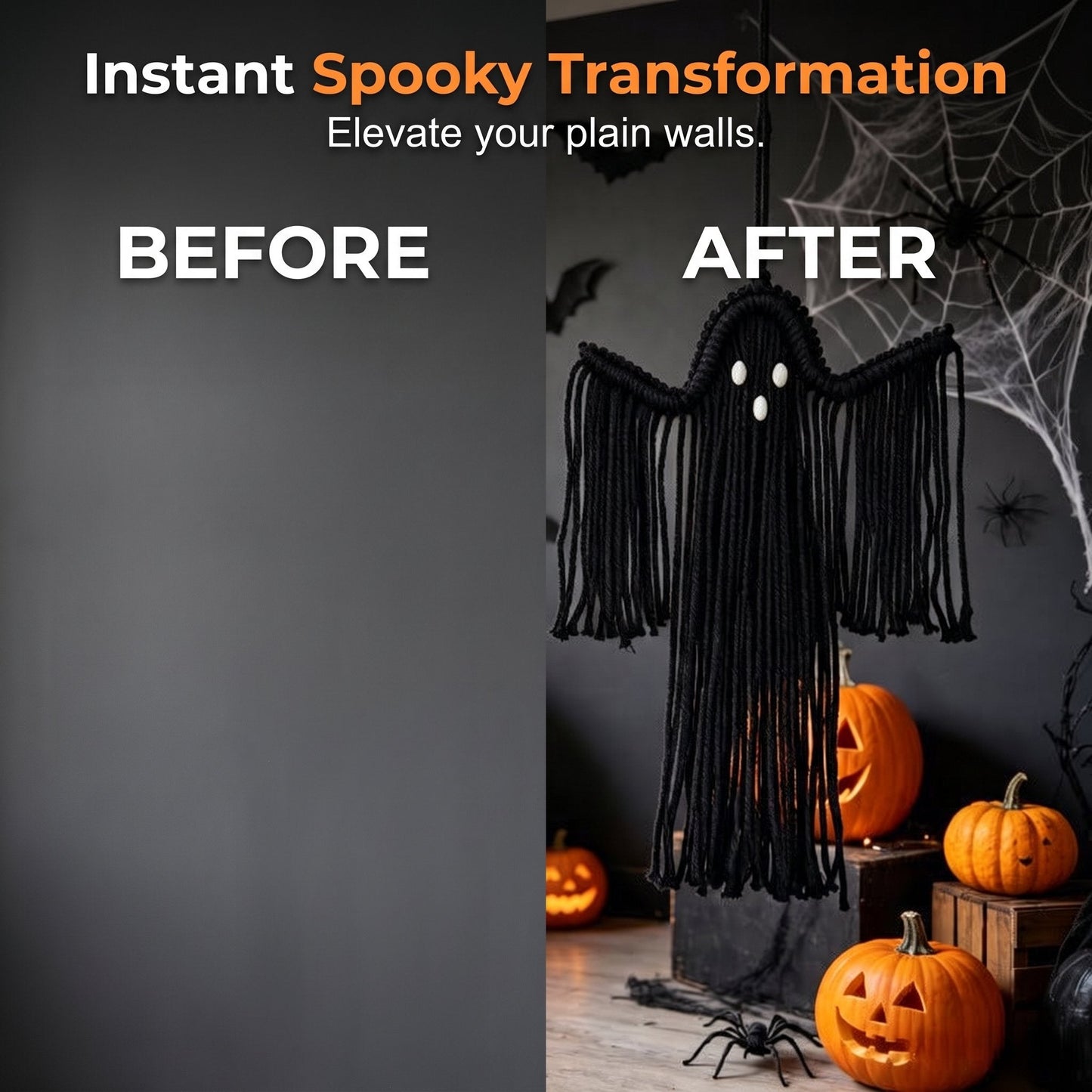 👻Handcrafted Woven Halloween Ghost Wall Decor - Cute Boho Hanging Ghost Decoration for Front Door, Porch & Indoor Home🎃