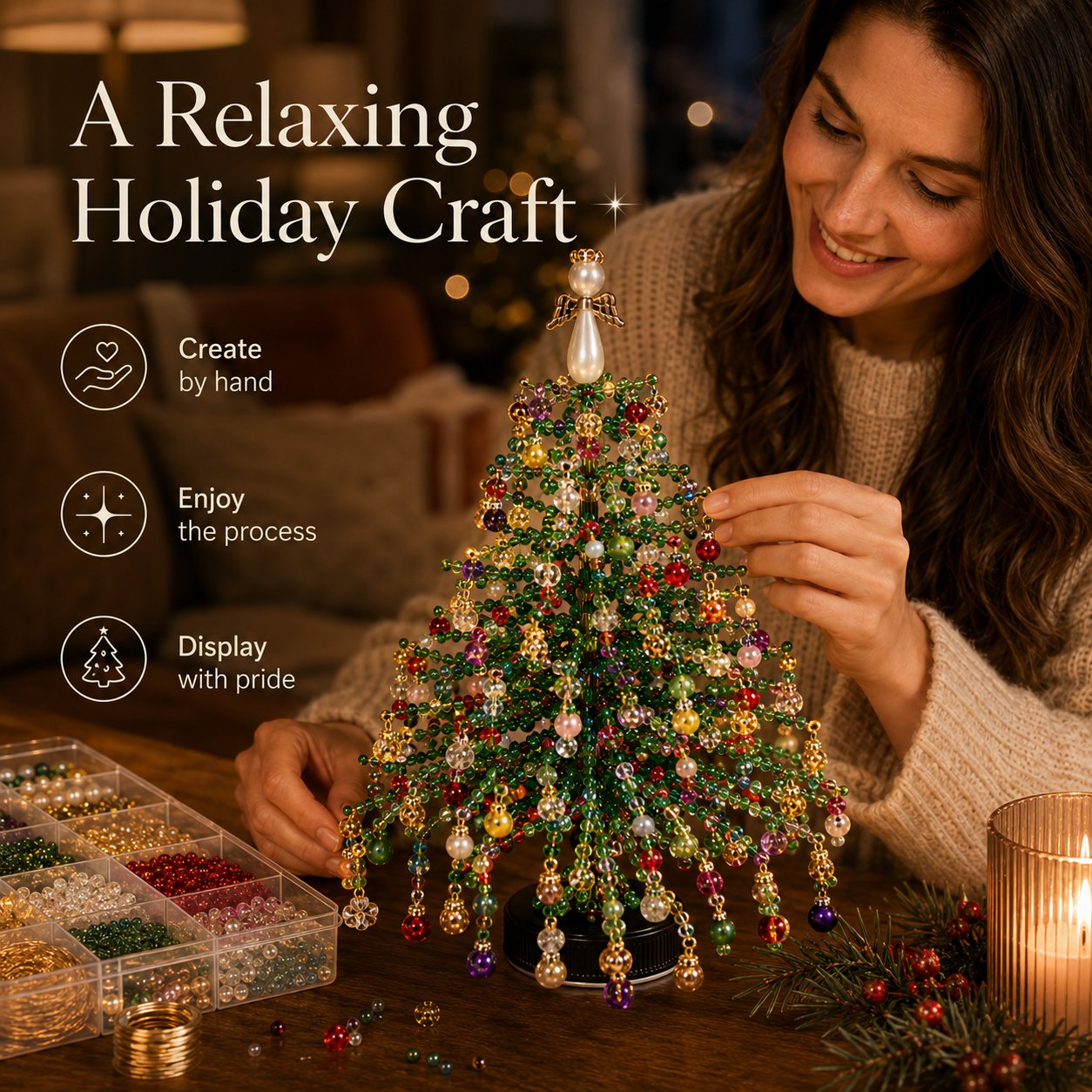 🎄✨ DIY Beaded Christmas Tree Kit – Create Your Own Sparkling Holiday Decoration