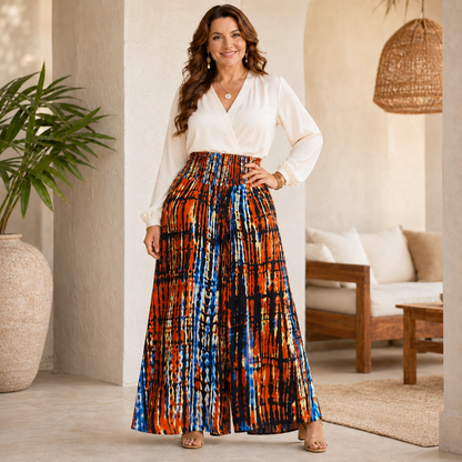 🌺 Plus-Size Boho Tie-Dye Wide-Leg Pant