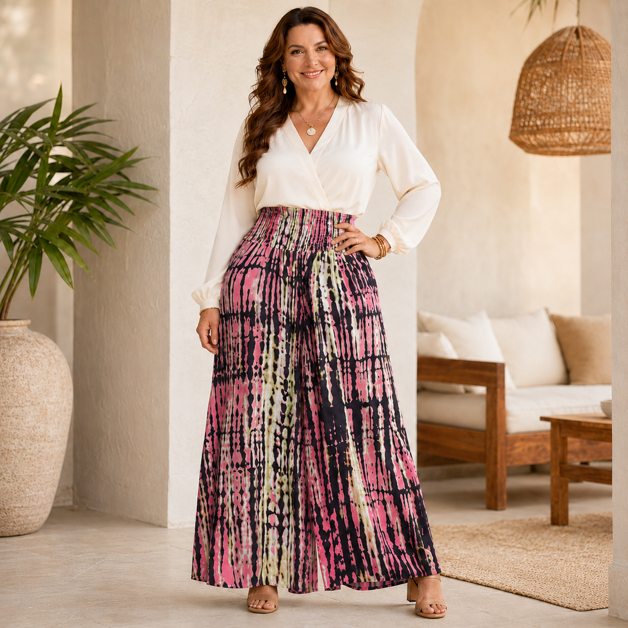 🌺 Plus-Size Boho Tie-Dye Wide-Leg Pant