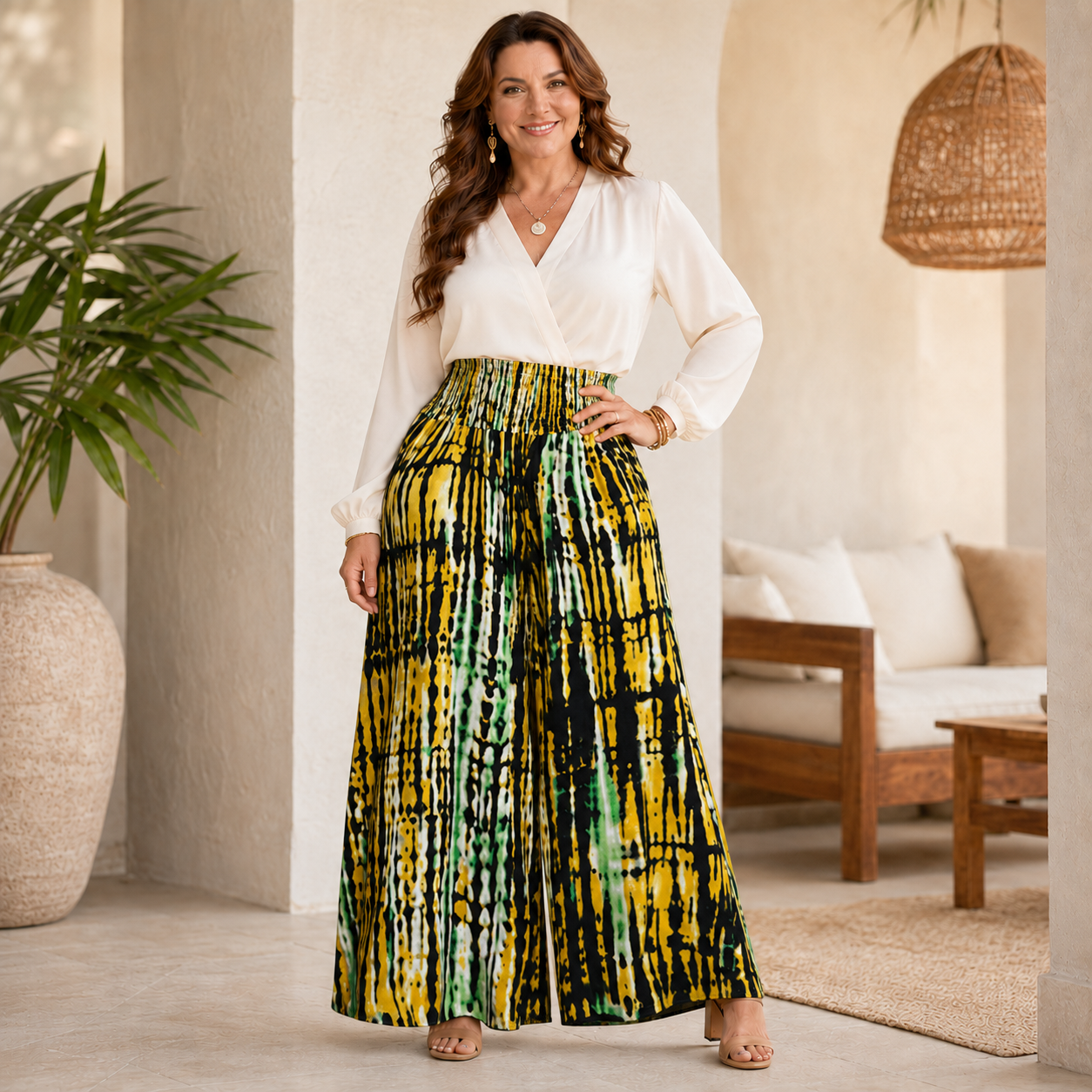 🌺 Plus-Size Boho Tie-Dye Wide-Leg Pant