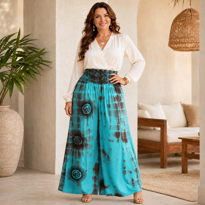 🌺 Plus-Size Boho Tie-Dye Wide-Leg Pant