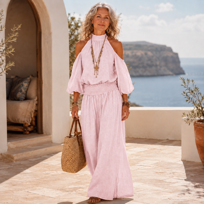 🩵 Halter Cold-Shoulder Two-Piece Vacation Set
