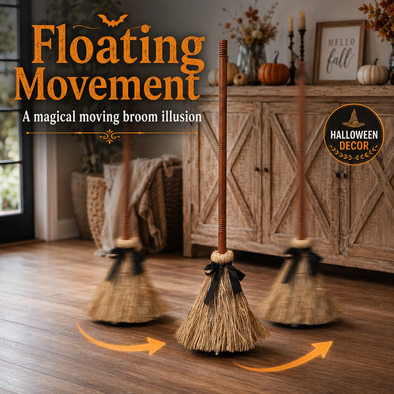🧙‍♀️🪄 Animated Floating Witch Broom Halloween Decor | Sound & Touch Activated🧹