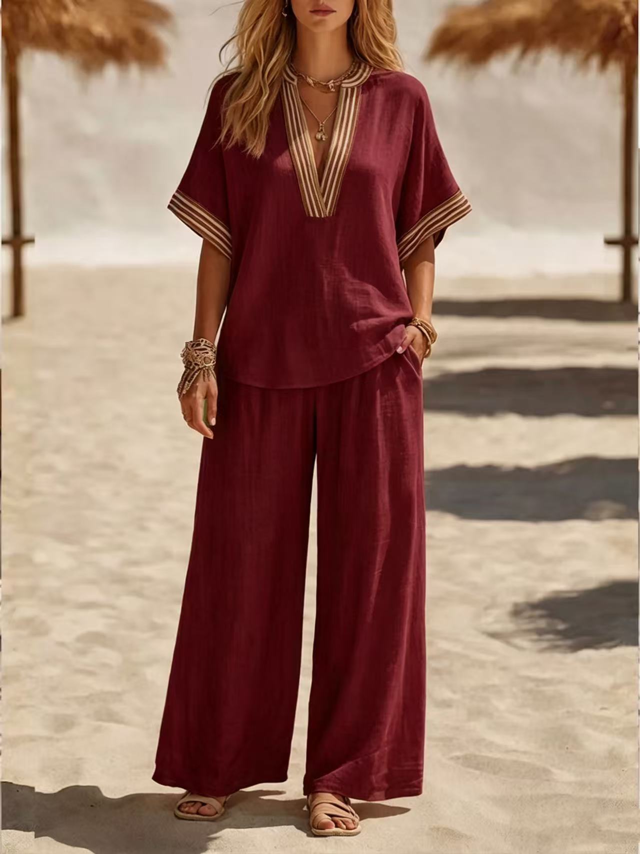 🔥Casual Linen And Cotton Two-piece Set